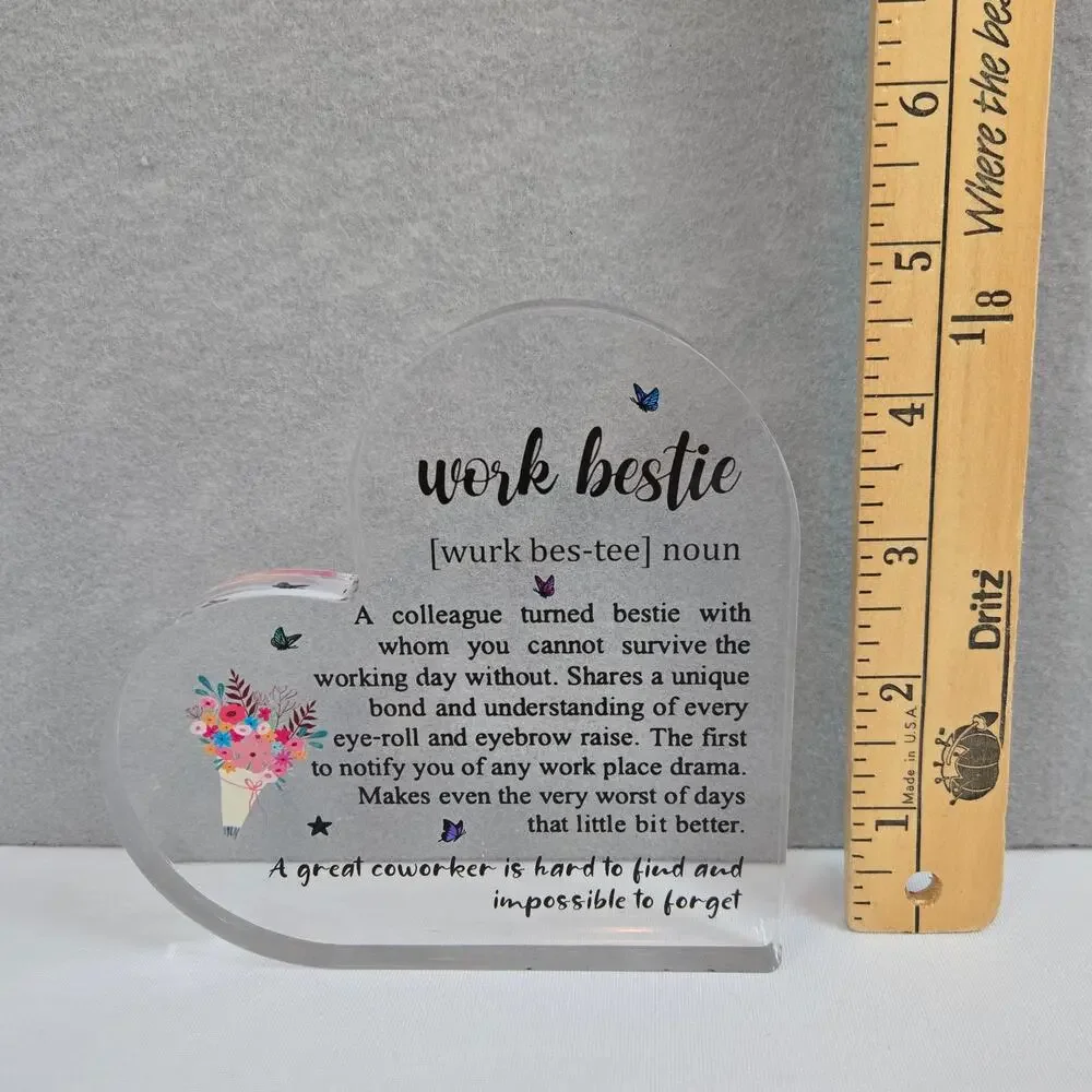 Work Bestie Coworker Friend at Work Acrylic Heart Shaped Desk Sign Plaque NEW